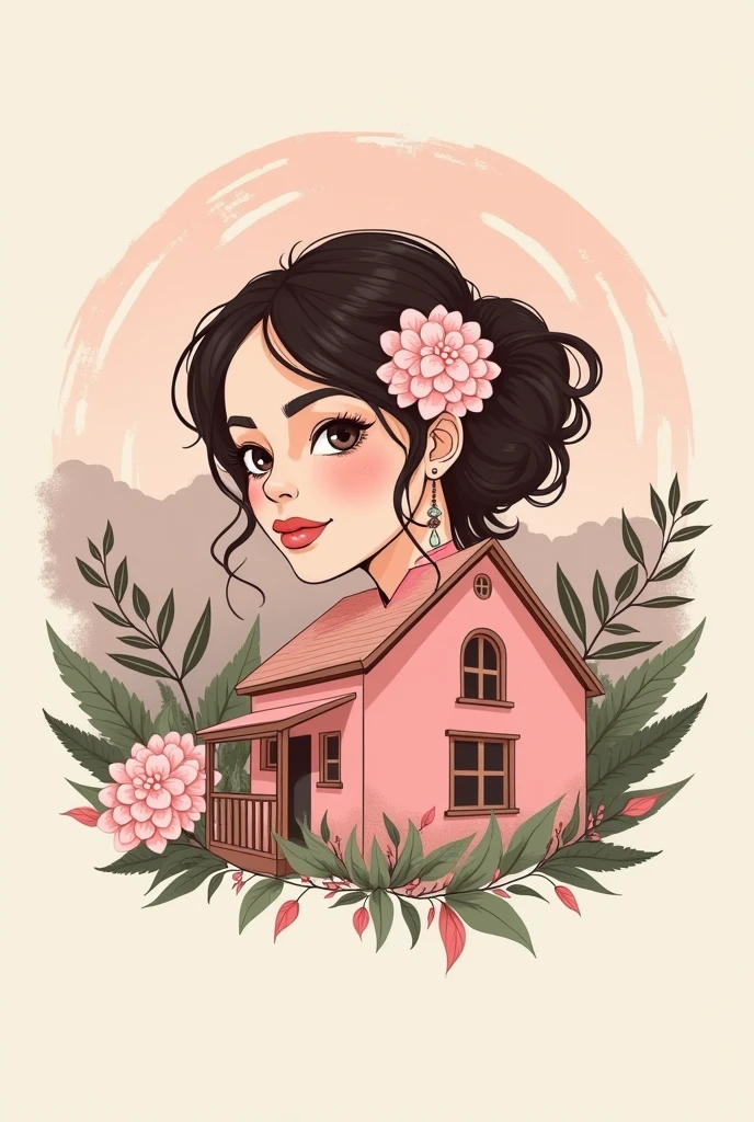 "PINK HOUSE"; Logo for coffee shop. She should wear a hydrangea and pink colors
