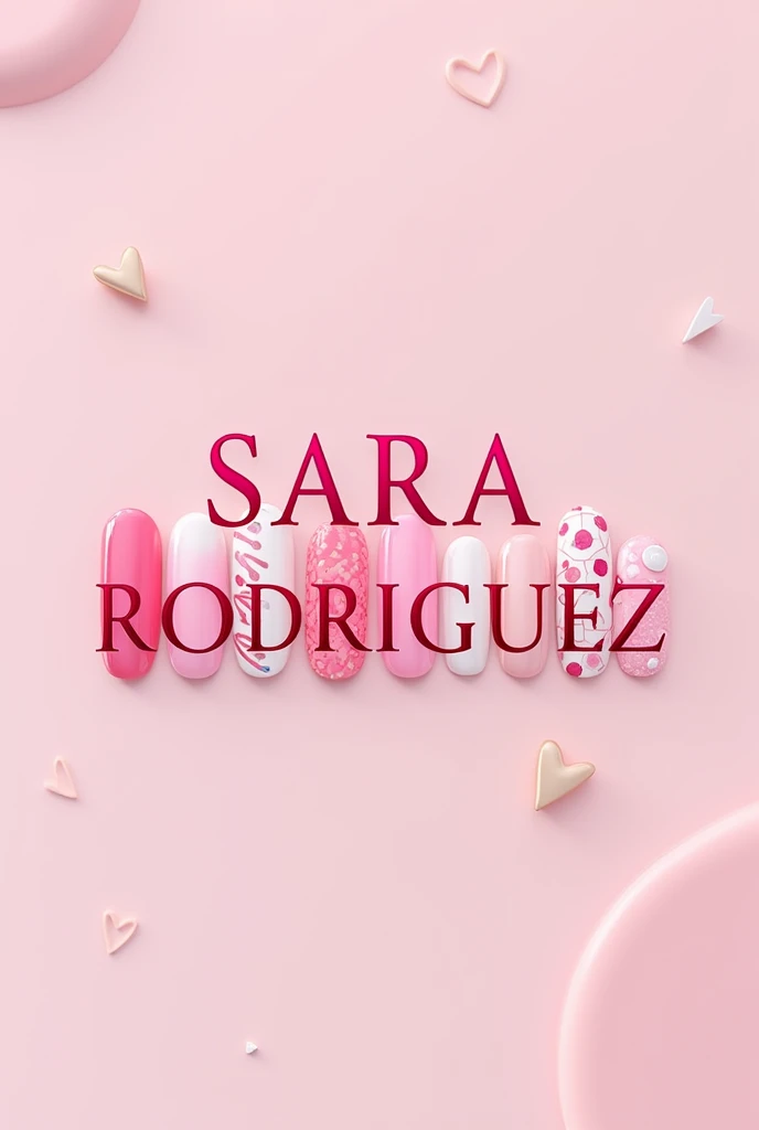 logo with the name SARA RODRIGUEZ nails with pink color palette with decorated nails