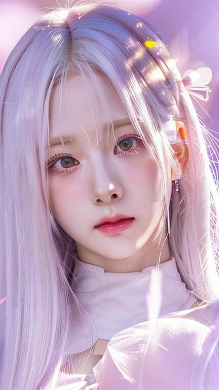 Anime girl with pink eyes and long hair holding a pink heart, visual anime of a cute girl, beautiful anime face, cute anime face, extremely cute anime girl face, Girl with white hair, cute anime face, White haired deity, ethereal anime, Perfect white hair girl, violet evergarden, closeup of a young anime girl, with huge luminous and sad eyes