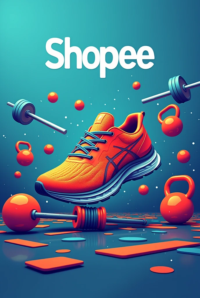 Shopee logo with a running shoe and weight training accessories