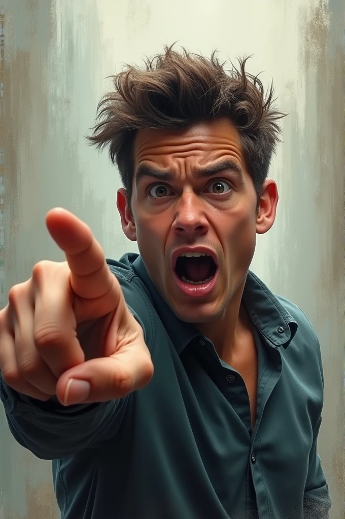 A you man shock and pointing a finger