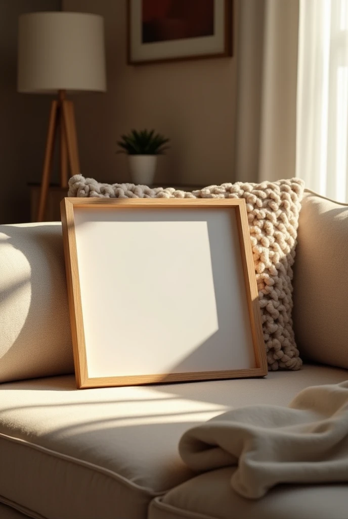 Modern wood horizontal picture frame at cozy living room, 4k