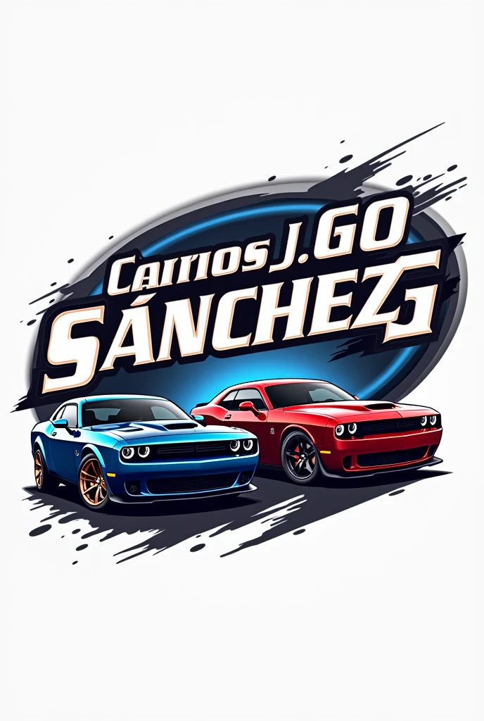 Logo with the letters Carlos J. Sánchez G. With the Dodge Challenger cars and the Ford SVT