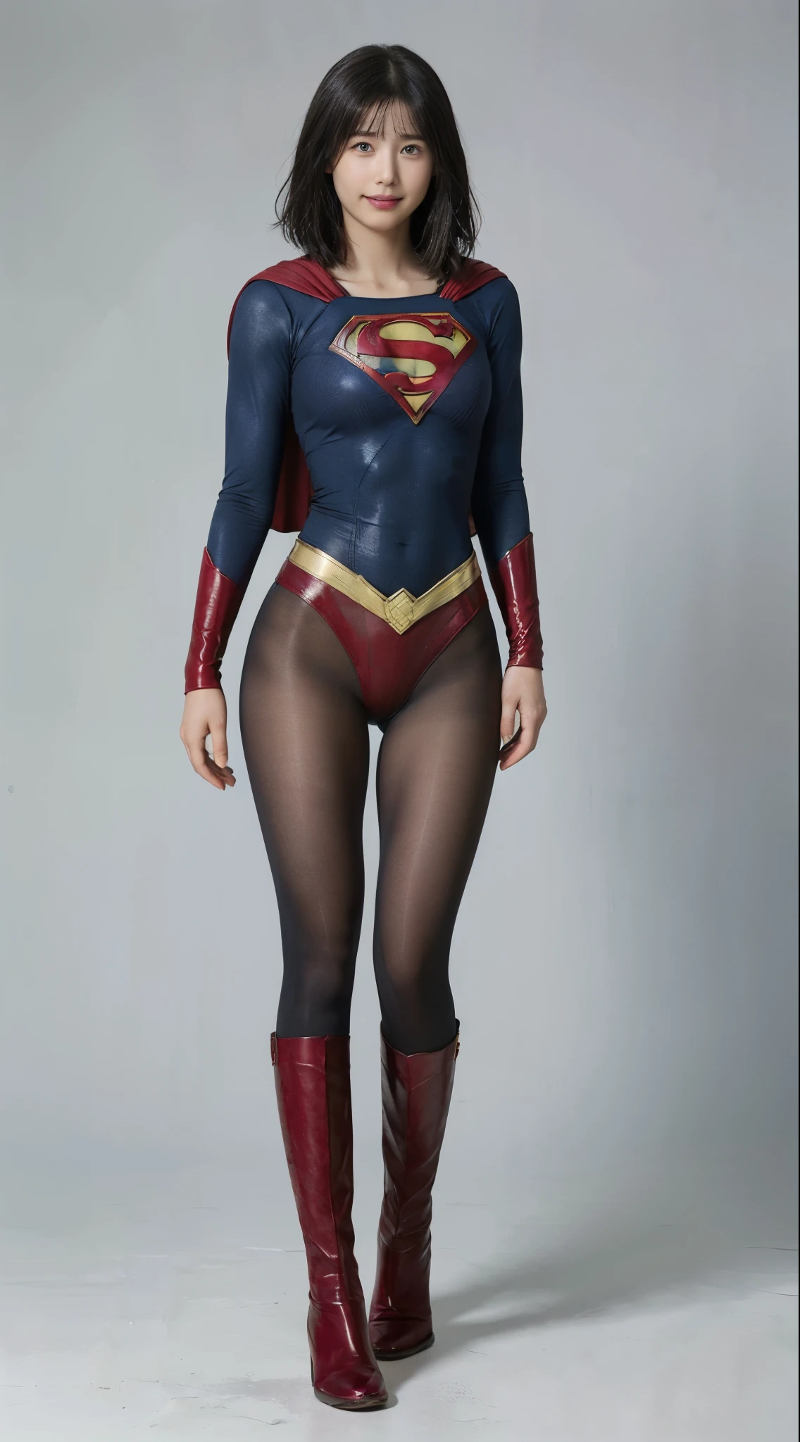 No background、(((Looking down、Looking down)))、(((Beautiful legs in black tights.)))、(((Legally express the beauty of your smile)))、((((Make the most of your original images)))、(((Supergirl Costume)))、(((Beautiful short bob hair)))、(((suffering)))、(((Please wear black tights....、Wear red boots)))、((Best image quality、8k))、((Highest quality、8k、masterpiece:1.3))、(((Preserve background )))、Sharp focus:1.2、Beautiful woman with perfect figure:1.4、Slim Abs:1.2、Wet body:1.5、Highly detailed face and skin texture、8k