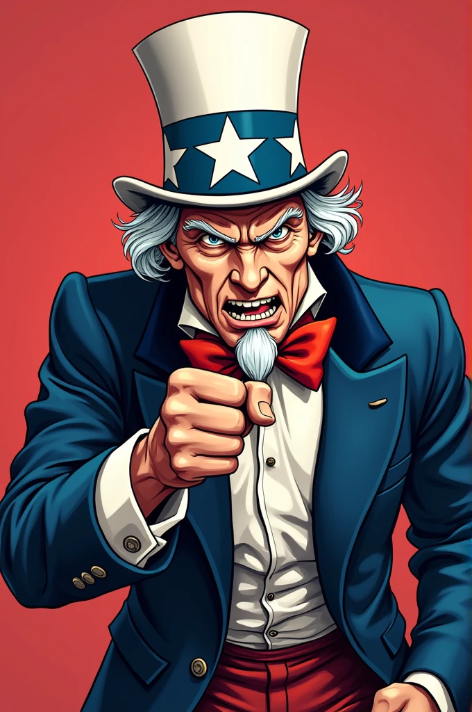 Do you have a comic-style anime drawing of Uncle Sam looking angry?