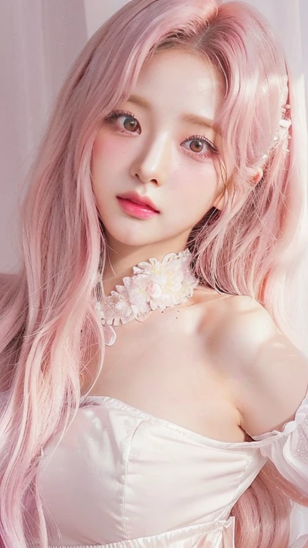 chica anime con ojos rosas y cabello largo sosteniendo un corazón rosa, anime visual de una linda chica, Hermosa cara de anime, linda cara de anime, cara de chica anime extremadamente linda, chica con pelo blanco, bonita cara de anime, deidad de pelo blanco, anime etéreo, chica perfecta de pelo blanco, Violeta Evergarden, primer plano de una joven chica anime, con enormes ojos luminosos y tristes, jisoo from blackpink, popular south korean makeup, quality detailed ,(beautiful makeup :1.2), Wide hips, big, big ass, (best quality, 8K, masterpiece: 1.3), Clear focus: 1.2, Perfect body beauty: 1.4, strong abs, Very detailed face and skin texture. , detailed eyes, double eyelids, (long hair), having very marked curves, with greater volume in ((hips and breasts)), which makes the waist look much smaller ((wasp waist)).