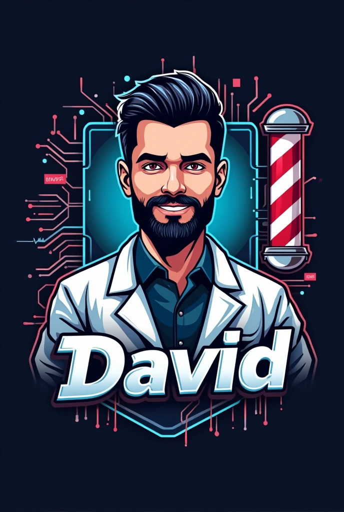 Electronic Barber Shop Logo with the Name David 
