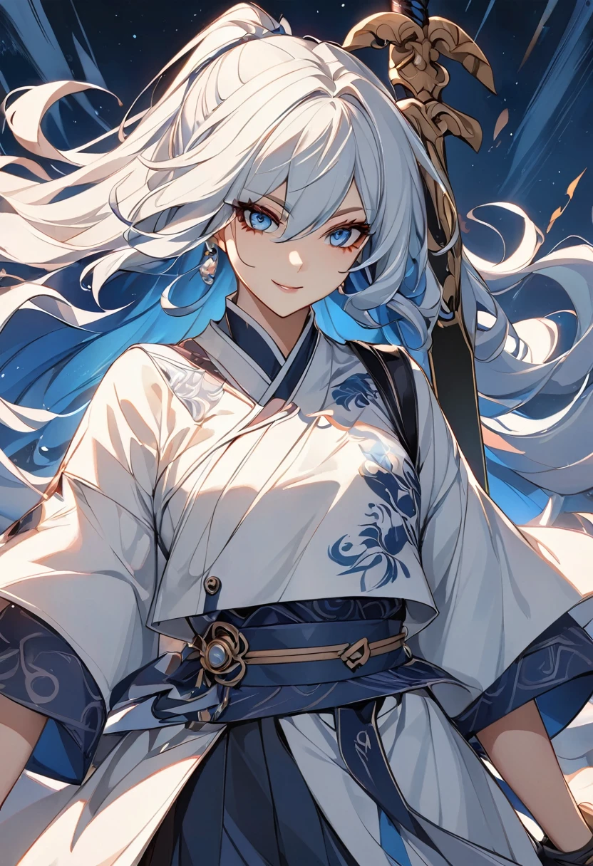 anime character dressed in blue holding a sword and a sword, zhao yun, heise jinyao, inspired by Guan Daosheng, inspired by Bian Shoumin, inspired by Zhao Yuan, cai xukun, inspirado em Hong Ren, inspired by Dong Yuan, g liulian art style, inspired by Zhang Han, chinese fantasy, inspired by Cao Zhibai