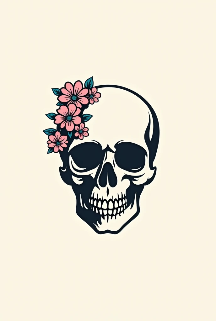 Logo , that has a skull on the front with feminine elements and accessories , minimalist , motorcycle