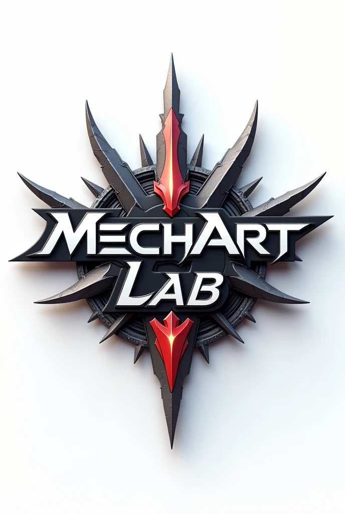 Create a logo that is 3D and combines its design with the name which is "MechArt Lab" that are decent but white background but related to anime "Jujutsu Kaisen" some references .with design and colors.