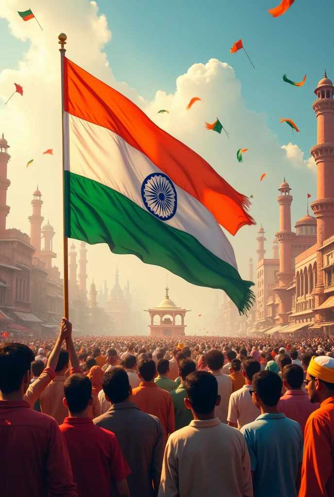 भारतीय स्वतंत्रता दिवस, भारत के सभी धर्मो के लोग तिरंगा फहराते हुए