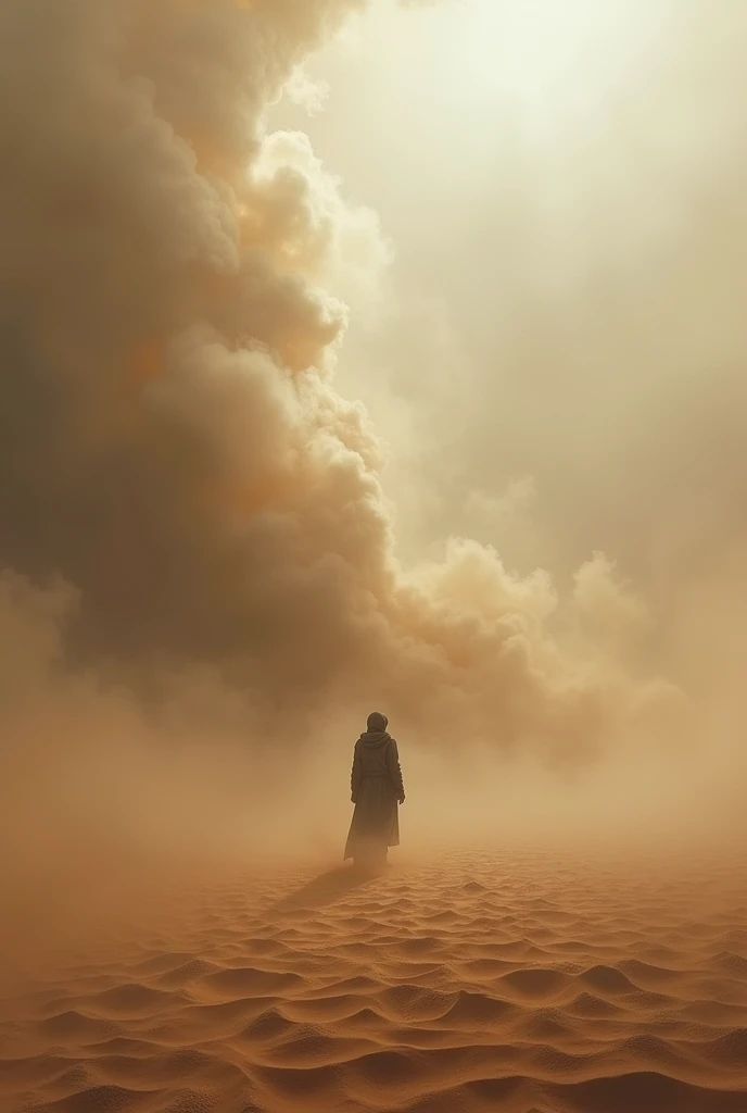 IMAGE OF A DESERT WITH A GREY SKY AND SAND STORM