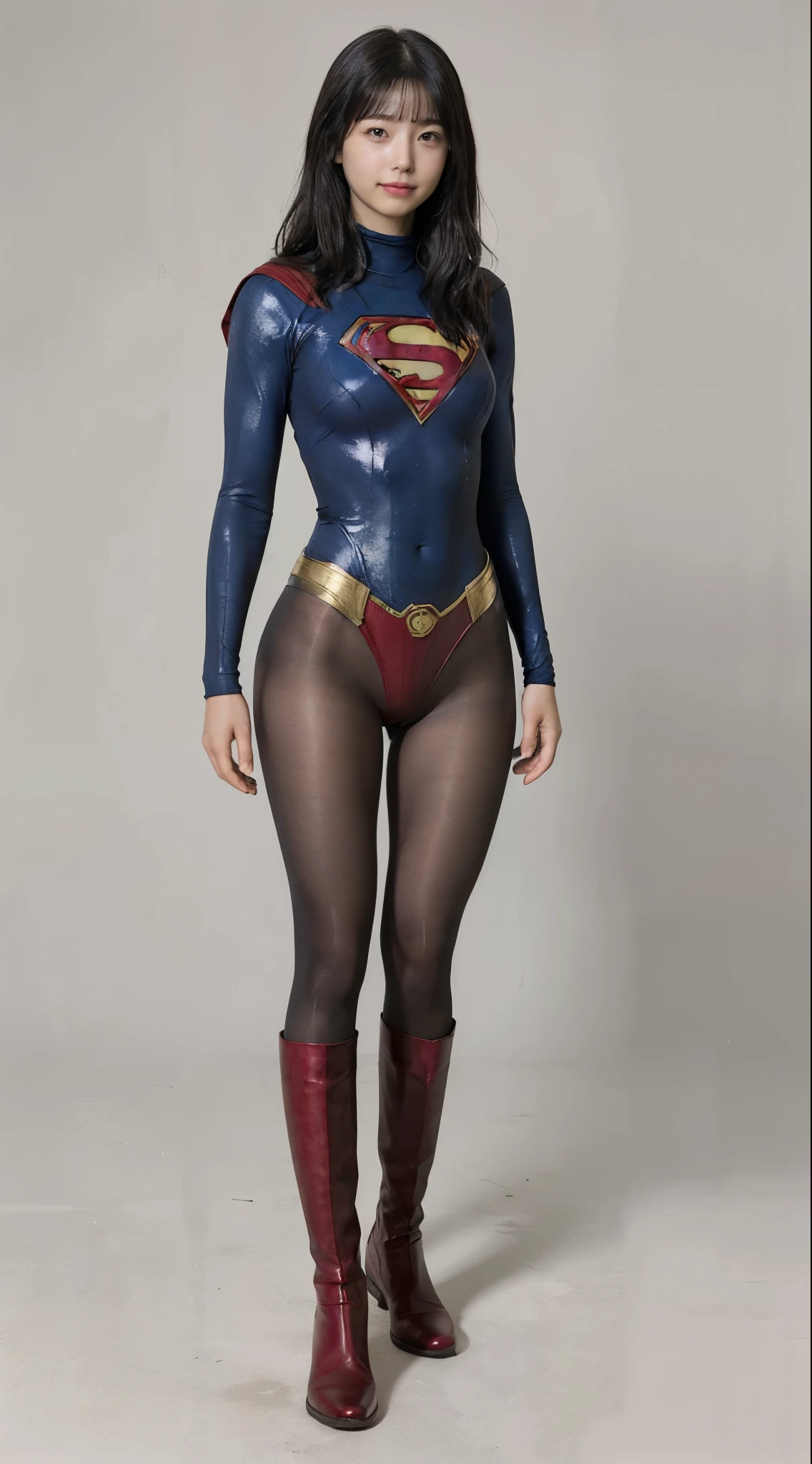 No background、(((Looking down、Looking down)))、(((Beautiful legs in black tights.)))、(((Legally express the beauty of your smile)))、((((Make the most of your original images)))、(((Supergirl Costume)))、(((Beautiful short bob hair)))、(((suffering)))、(((Please wear black tights....、Wear red boots)))、((Best image quality、8k))、((Highest quality、8k、masterpiece:1.3))、(((Preserve background )))、Sharp focus:1.2、Beautiful woman with perfect figure:1.4、Slim Abs:1.2、Wet body:1.5、Highly detailed face and skin texture、8k
