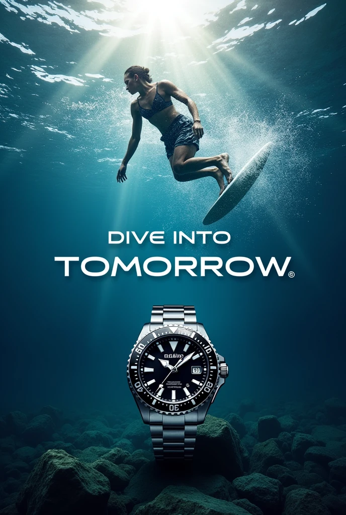 Headline: Dive into Tomorrow
Body copy:
Beyond the surface lies adventure. The Casio Waterproof Watch is your ultimate aquatic partner. Crafted for the depths, yet designed for every day. Its sleek profile hides a spirit of resilience, ready to conquer any wave or pool.
Dare to explore. Your time starts now.
Call to action: Make a splash. Visit your nearest Casio dealer or explore our online store.
Tagline: Casio Waterproof. Time for Every Tide.
add body, tagline, logo and headline on picture with call to action