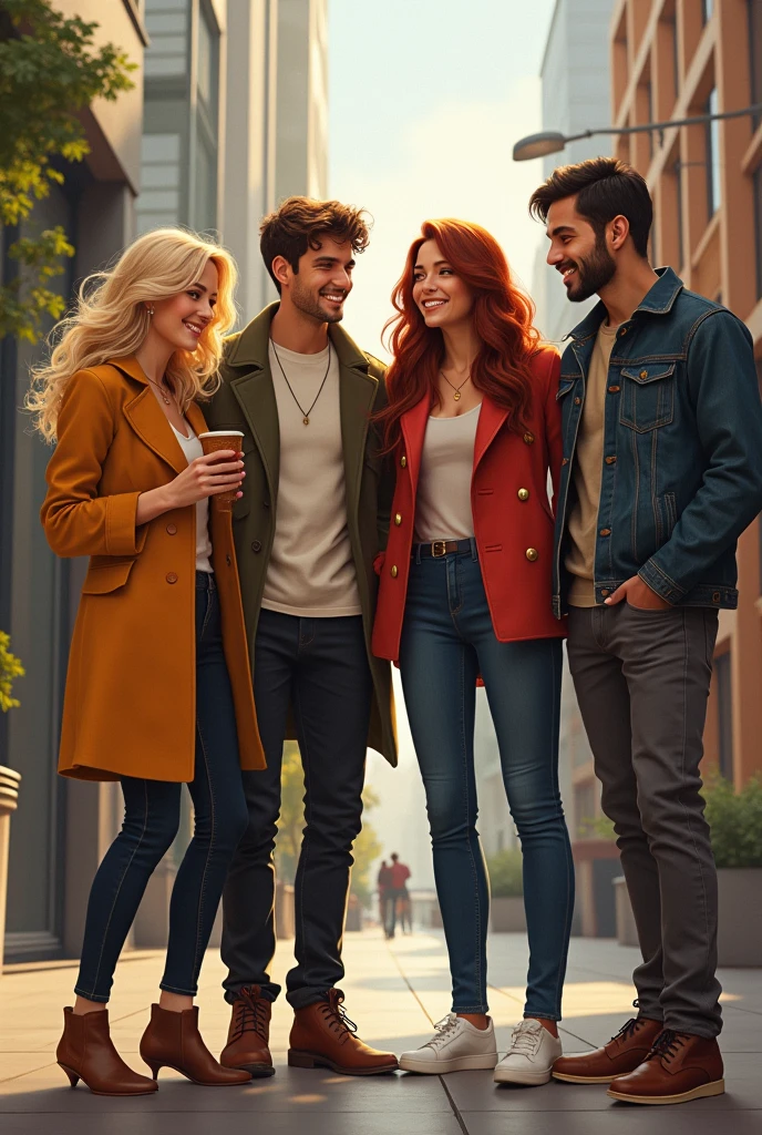Four friends,a blond,a redhead and two men,a half-Asian gay and an Asian straight 