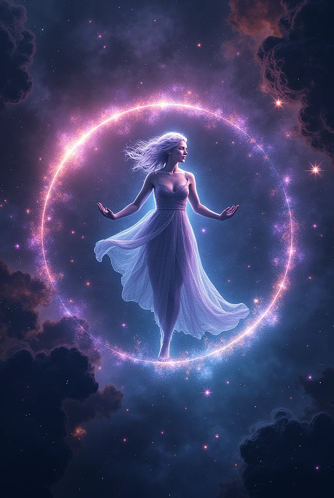 1. **Virgo Symbol**: The Virgo symbol is a letter "M" with a curved line, representing the virgin. In a galactic style, you can draw this symbol with a glow or nebula effect around it, as if floating in space.
2. **Colors and Style**: Use cosmic colors like purples, dark blues and silvers. The background can be a representation of space with stars and nebulae, giving a sense of depth and mystery.
3. **Additional Elements**: Add elements like bright stars, constellations and perhaps a subtle image of a stylized virgin, like an ethereal figure or an abstract form, To add a mystical touch.
4. **Texture and Effects**: Include bright textures and light effects to create a look that evokes a magical and vast universe.