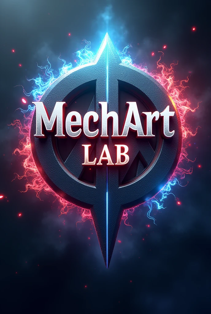 Create a logo that is 3D and combines its design with the name which is "MechArt Lab" that is decent but related to anime "Jujutsu Kaisen" some references .designed with colors like the most important domain expansions, such as Gojo's purple, Sukuna's Red