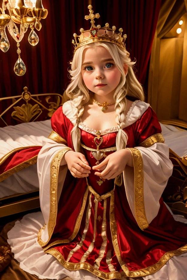 The little queen of hearts in her crib in her room.  