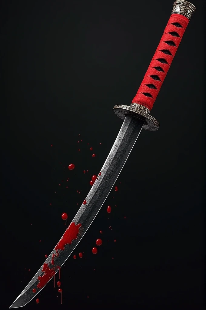 ((best quality)), ((masterpiece)), (detailed), Curved Katana with black blade, with red handle and splashed with blood