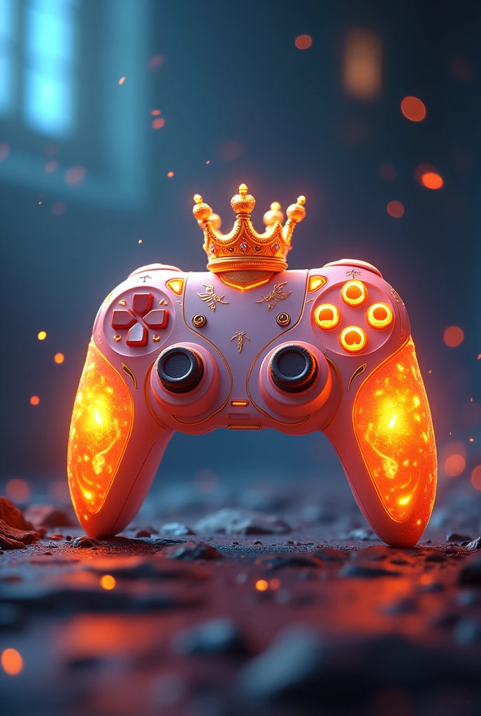 A video game controller with a crown on top, orange gradient anime animation