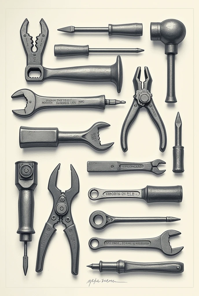 drawing of industrial arts tools 