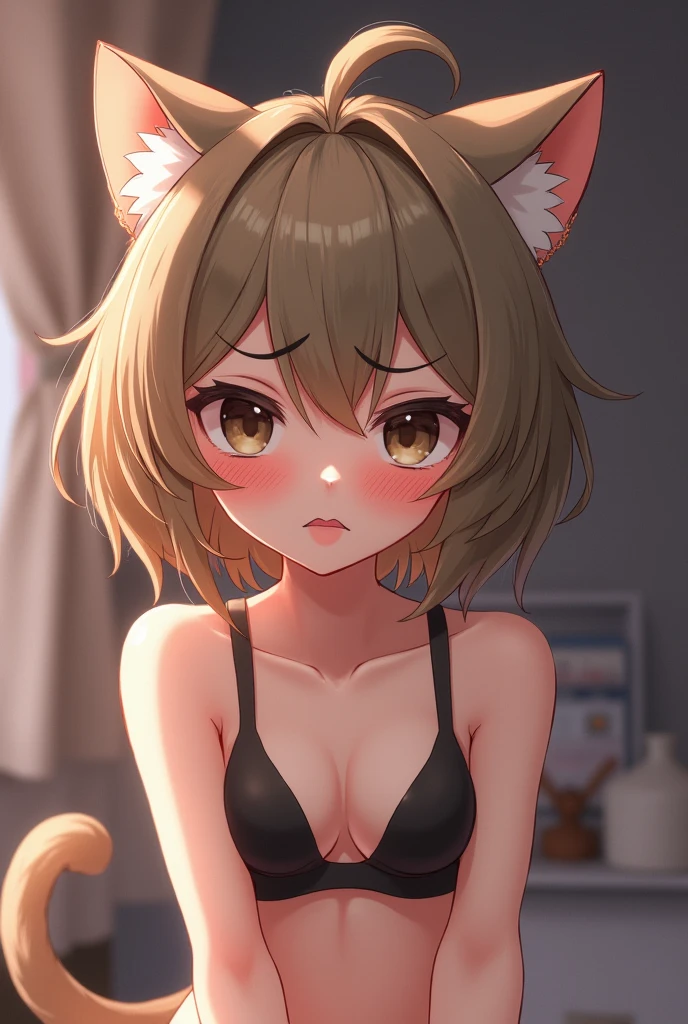 Very ashmed and blushed cat girl Bra underwar