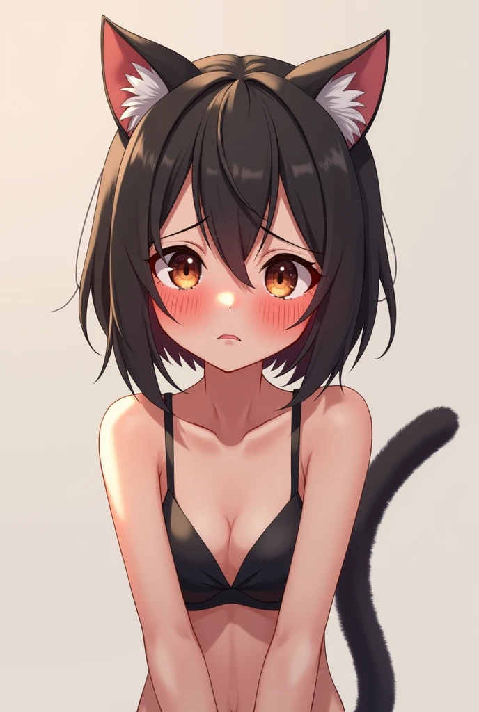 Very ashmed and blushed cat girl Bra underwar