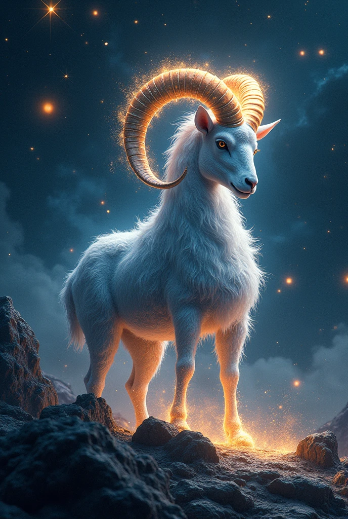 1. **Capricorn Symbol**: The Capricorn symbol is a combination of a wavy line and a straight line, representing the mountain goat and its horn. In a galactic style, you can draw this symbol with a starry effect, perhaps with a bright aura that refers to the robust and firm nature of the sign.

2. **Colors and Style**: Use colors like dark grays, deep blues and touches of gold. The background can be a representation of a space landscape with nebulae and distant galaxies, creating a majestic and imposing scene.

3. **Additional Elements**: Include elements that refer to the mountain goat, like mountains or rocky peaks, stylized with a galactic effect, or perhaps an ethereal goat made of stars and cosmic dust. Add details like bright stars and constellations to enrich the composition.

4. **Texture and Effects**: Use rock and stardust textures to add a touch of solidity and durability, while adding subtle sparkles and light effects to represent the influence of the cosmos.