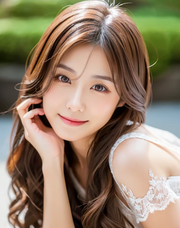 (((8k,Attention to detail,Attention to detail、highest quality,masterpiece,Attention to detail,))),RAW Photos & Realistic atmosphere,Beautiful dark eyes,Mouth Details,Glossy Lips,Thin eyebrows,beautiful Eyes、Soft white skin that shines in every detail、Her deep black eyes are very beautiful, Very beautiful face,Very beautiful face、Lively Faces,beautiful, Glowing Lips,beautiful Eyebrows,Infinite Reality, Realistic Young Gravure Idol,Very cute woman , Young Gravure Idol, Young Gravure Idol, とても美しくてかわいいbeautiful 21 year old beauty,Incredibly beautiful and elegant,beautiful 21 year old beauty,Natural soft light,A little brown hair,(Shiny Hair,,beautiful and kind eyes:1.5),A kind smile,Shapely breasts,Medium Long Hair,beautiful posture,No makeup,Watching the Future,