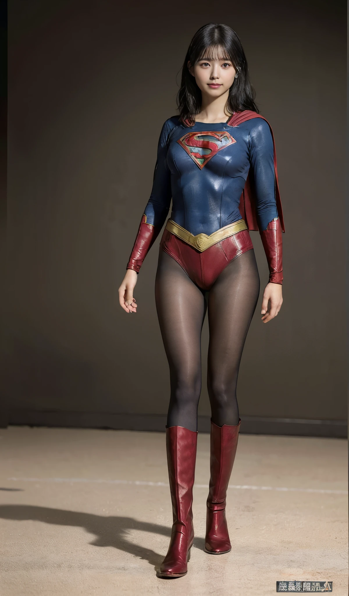 No background、(((Looking down、Looking down)))、(((Beautiful legs in black tights.)))、(((Legally express the beauty of your smile)))、((((Make the most of your original images)))、(((Supergirl Costume)))、(((Beautiful short bob hair)))、(((suffering)))、(((Please wear black tights....、Wear red boots)))、((Best image quality、8k))、((Highest quality、8k、masterpiece:1.3))、(((Preserve background )))、Sharp focus:1.2、Beautiful woman with perfect figure:1.4、Slim Abs:1.2、Wet body:1.5、Highly detailed face and skin texture、8k