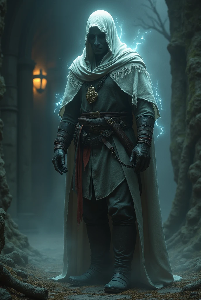 A specter in medieval hunter's clothing, with a badge that says hunter 
