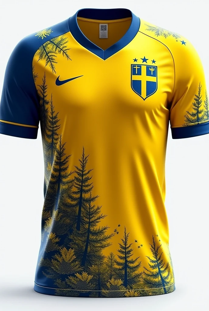 Design a Sweden team jersey with a Nordic theme and blue and yellow details.