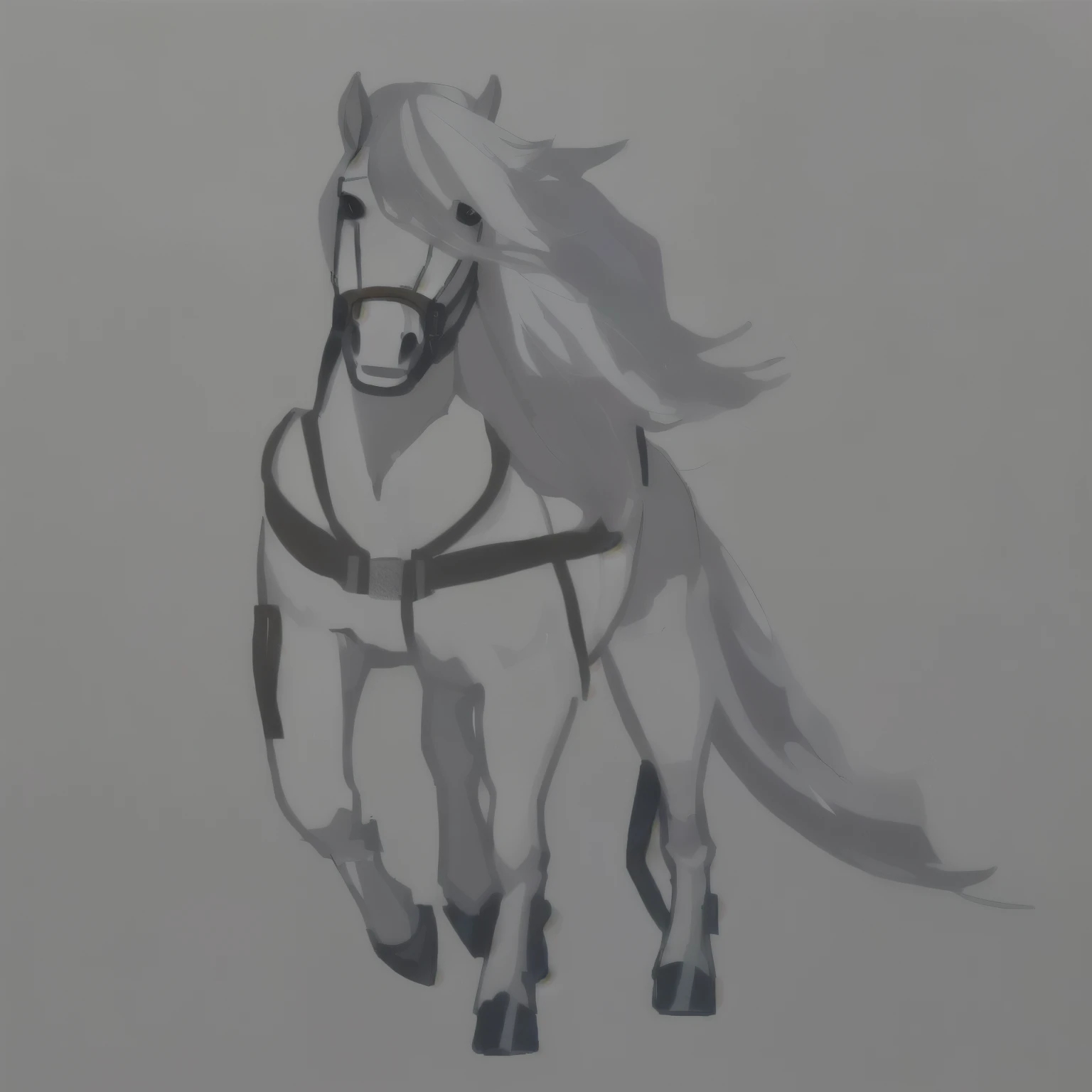drawing of a horseback with a harness and a bridle on it, horseback, a painting of white silver, anthropomorphic mare, anthropomorphic horseback, horseback Michael, drawn with photoshop, an all white horseback, no shading, digital horseback, white horseback, drawn and painted, painted in high resolution, 2D rendering, half horseback, realistic shading