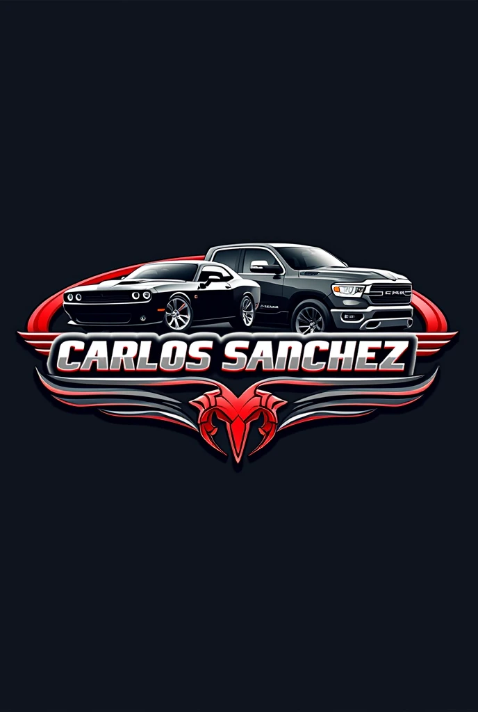 Logo with the letters Carlos Sánchez with the Dodge Challenger and Ram cars
