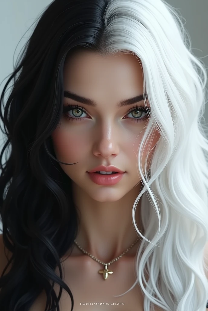 Sexy girl with black and white hair