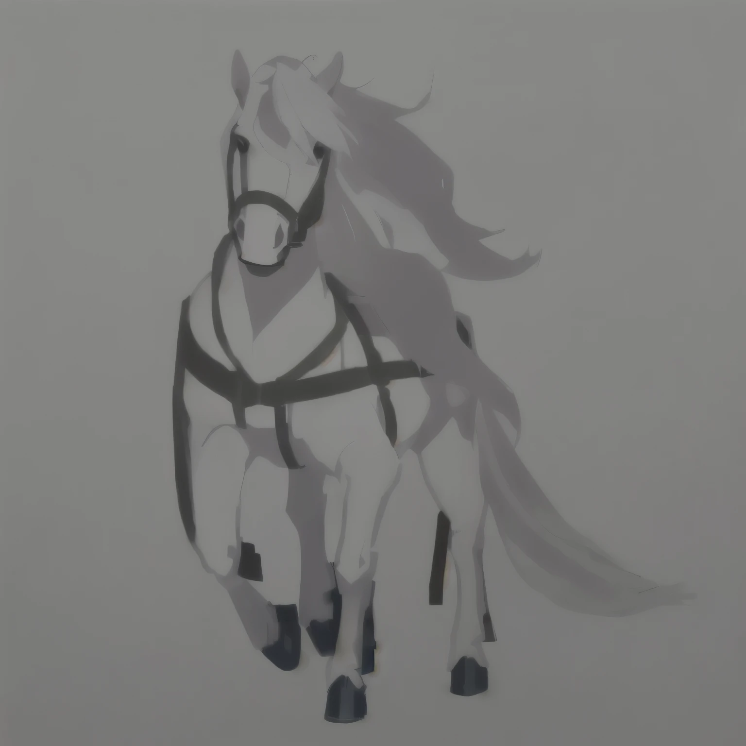 drawing of a horseback with a harness and a bridle on it, horseback, a painting of white silver, anthropomorphic mare, anthropomorphic horseback, horseback Michael, drawn with photoshop, an all white horseback, no shading, digital horseback, white horseback, drawn and painted, painted in high resolution, 2D rendering, half horseback, realistic shading