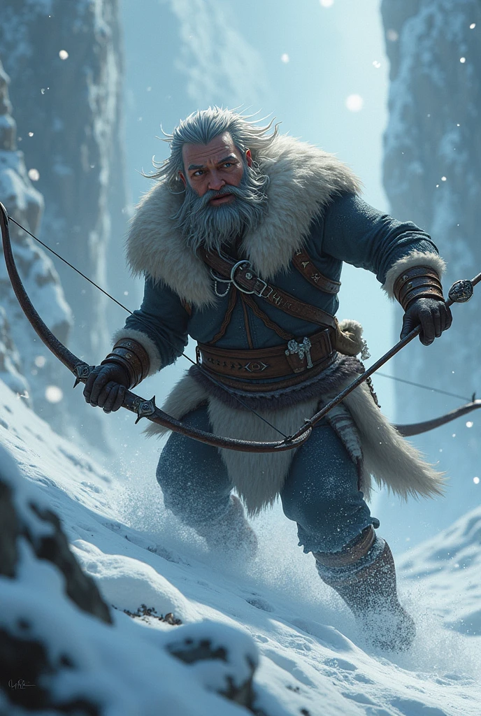 Norse god Ullr stumbles back, momentarily blinded by Loki's magic