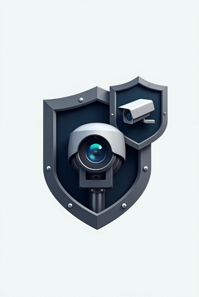 A logo, security camera inside a shield, a different camera, a more realistic shield