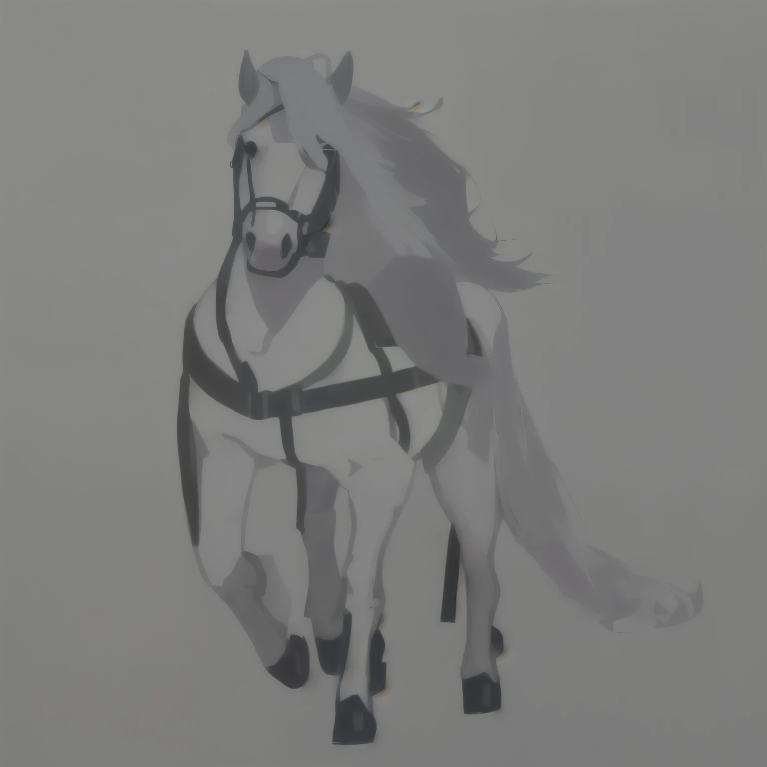 drawing of a horseback with a harness and a bridle on it, horseback, a painting of white silver, anthropomorphic mare, anthropomorphic horseback, horseback Michael, drawn with photoshop, an all white horseback, no shading, digital horseback, white horseback, drawn and painted, painted in high resolution, 2D rendering, half horseback, realistic shading
