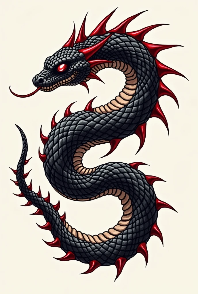 SNAKE TATTOO DESIGN WITH BLACK AND RED SPINES