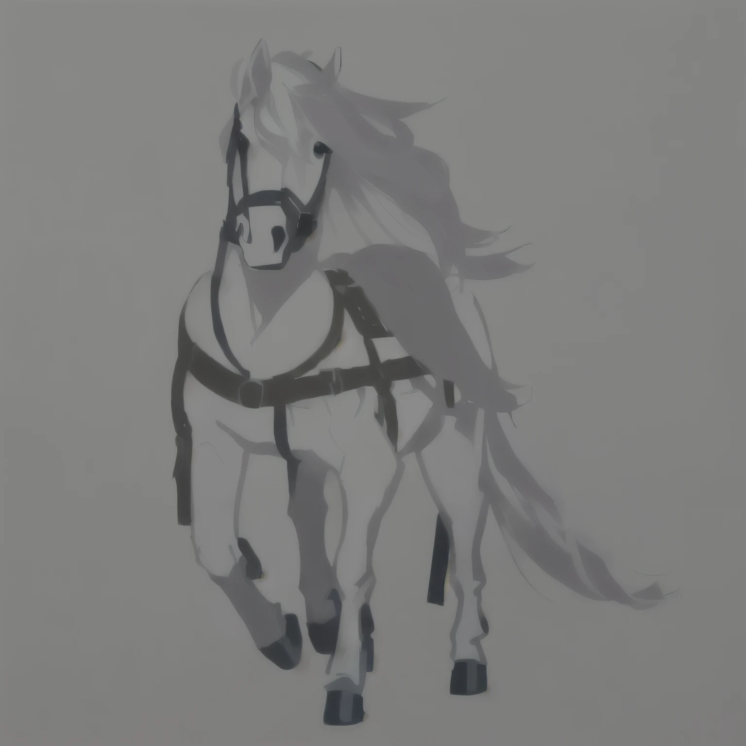 drawing of a horseback with a harness and a bridle on it, horseback, a painting of white silver, anthropomorphic mare, anthropomorphic horseback, horseback Michael, drawn with photoshop, an all white horseback, no shading, digital horseback, white horseback, drawn and painted, painted in high resolution, 2D rendering, half horseback, realistic shading