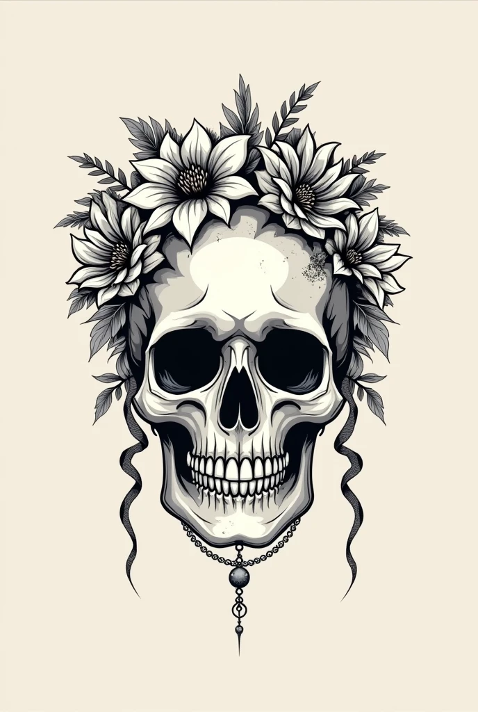 Logo  minimalist , that has a skull on the front with feminine elements and accessories , minimalist , motorcyclist 