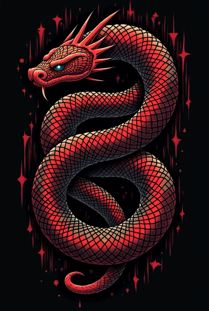 SNAKE TATTOO DESIGN WITH BLACK AND RED SPINES