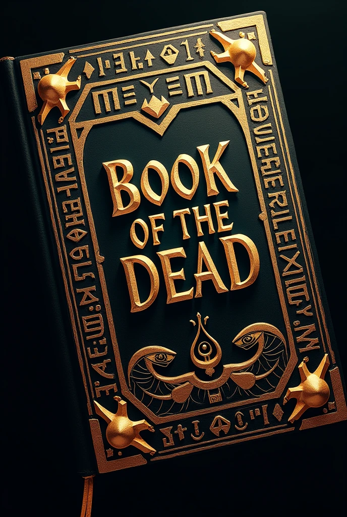 Please make the cover of the "Book of the Dead" from ancient egypt , You need to put the title, preferably a black background with Egyptian details in yellow that reflect the tomb of the mummies.