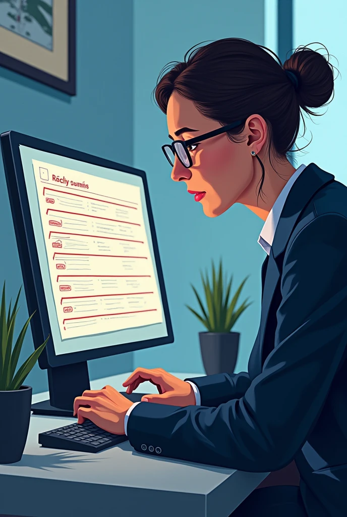 "An illustration showing a person (The data subject) reviewing a document on a computer or screen. The document, some data is highlighted or marked in red to indicate that it is inaccurate or incomplete. The person is using a 'Rectify' tool or button to correct errors. The scene should convey the data subject's right to adjust or correct their data when necessary."

