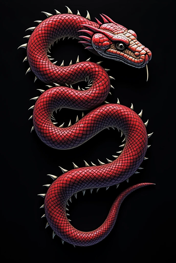 SNAKE TATTOO DESIGN WITH BLACK AND RED SPINES 
