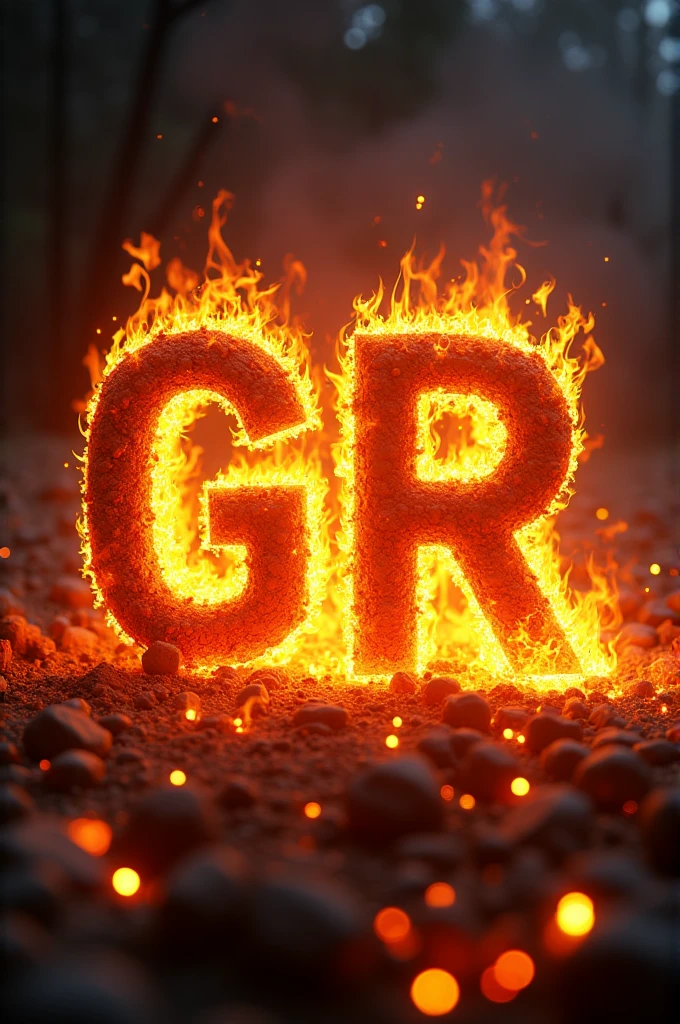 LETTERS "GR" wrapped in fire