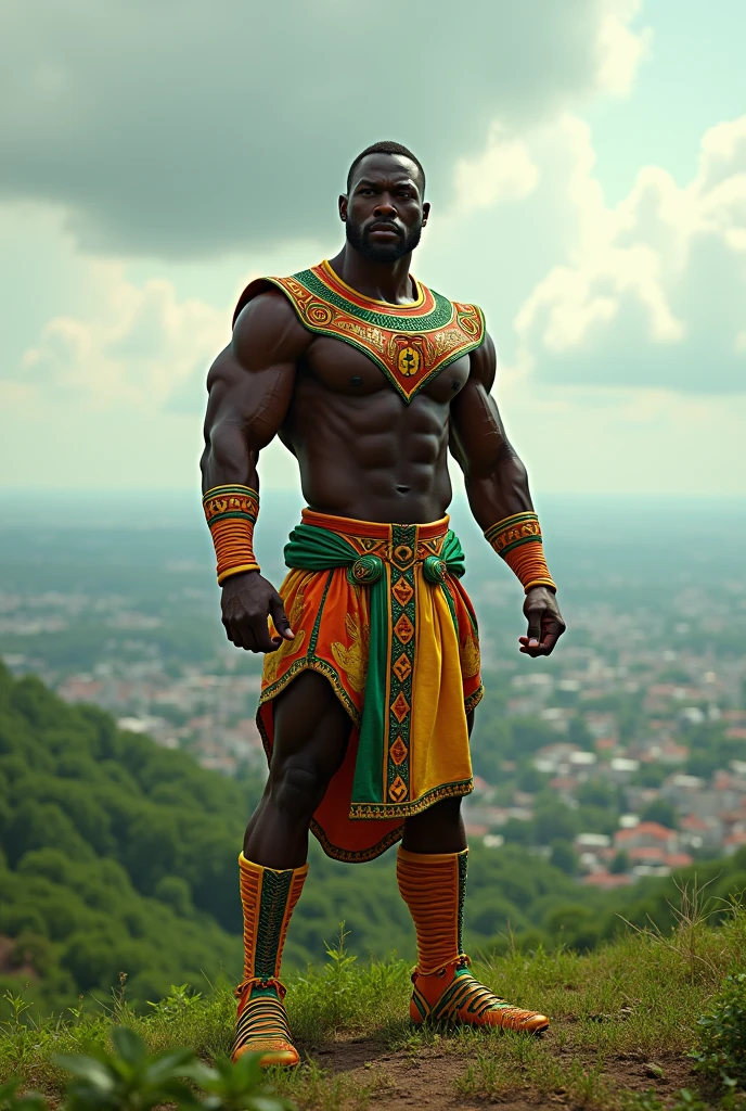 A ghanaian superhero standing on a hill