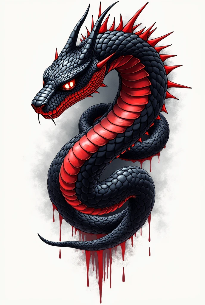 SNAKE TATTOO DESIGN WITH BLACK AND RED SPINES 
