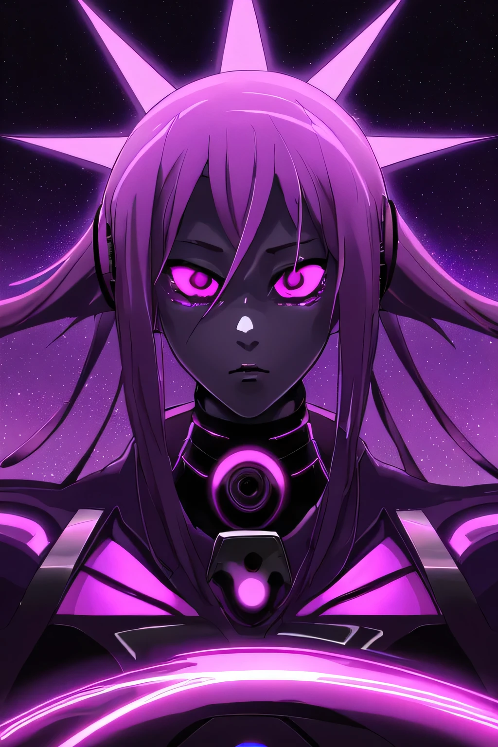 CREATE ME A "PHONK" COVER FOR MY SPOTIFY PLAYLIST. PURPLE, PINK LIGHTS, GALAXY, STRONG ANIME CARACTER